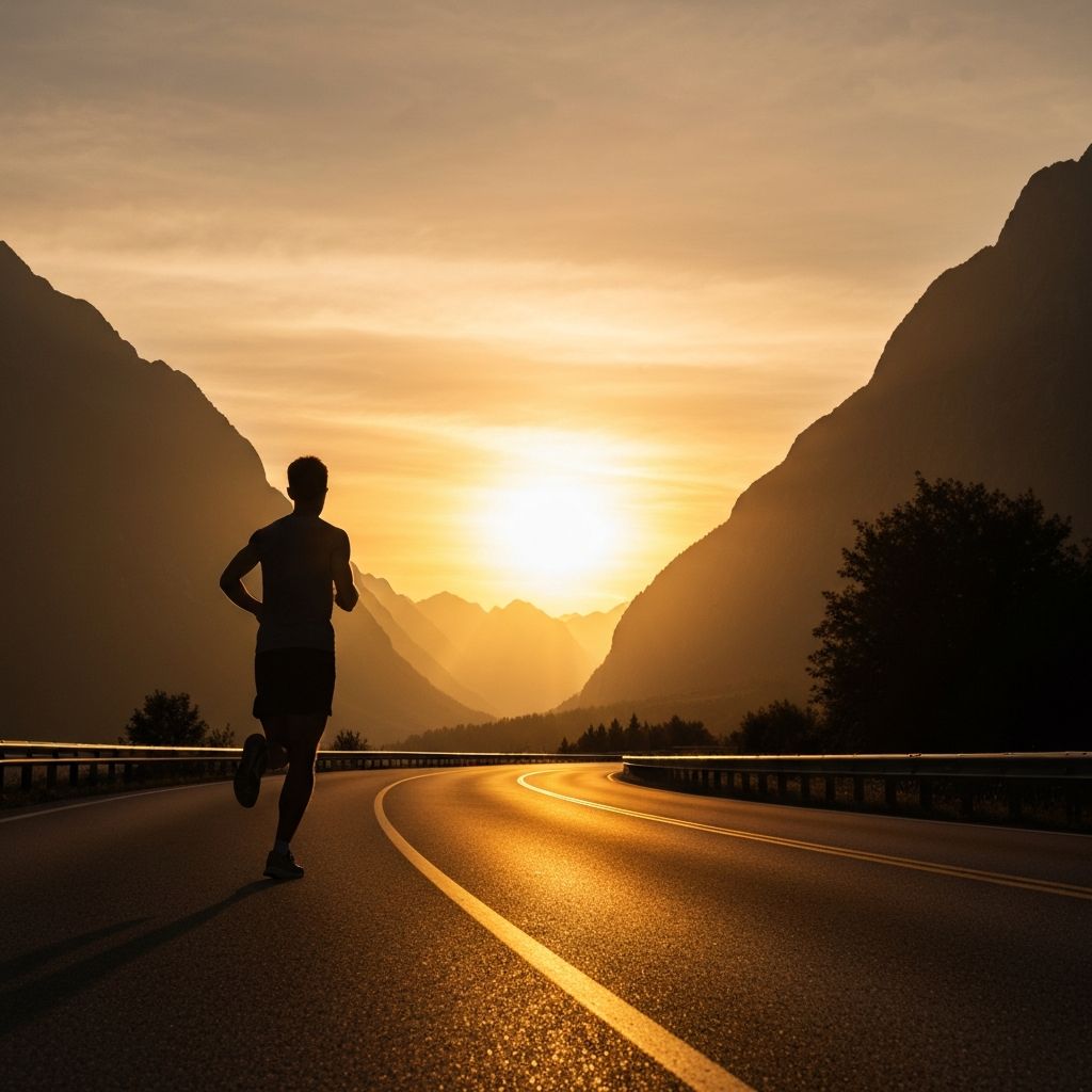 Runner moving at sunset